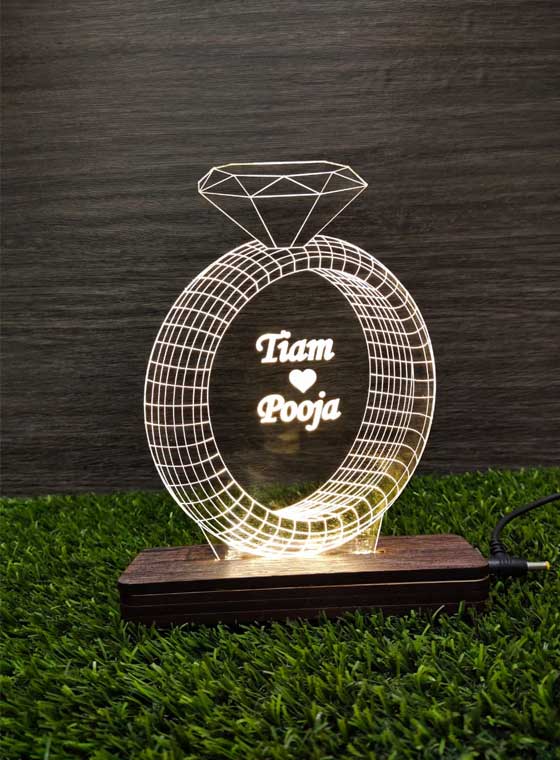 Couple Name Diamond Ring 3D Illusion Lamp