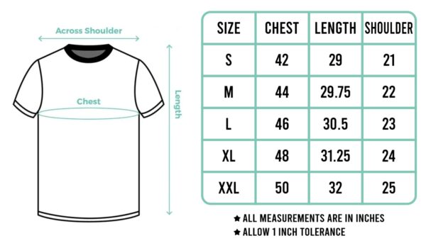 size chart oversized tshirts