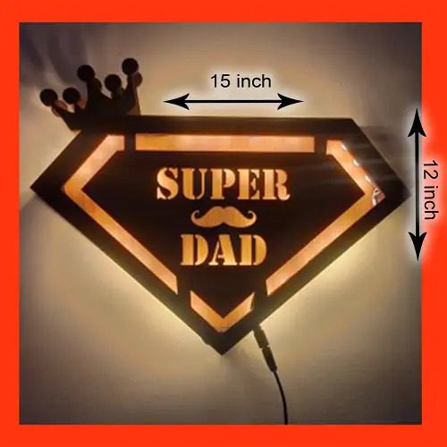 Strengthen your bond with your father by gracing him with this Personalized wooden super dad LED frame This lamp makes a great show item, a stunning mood-setting lamp with glowy dim led light. Personalized this LED Lamp with a a Quote of your choice.