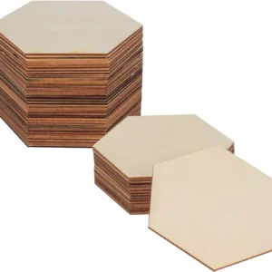 50PCS Unfinished Blank Wood Pieces, 10 CM Natural Hexagon Wooden Slices Cutouts