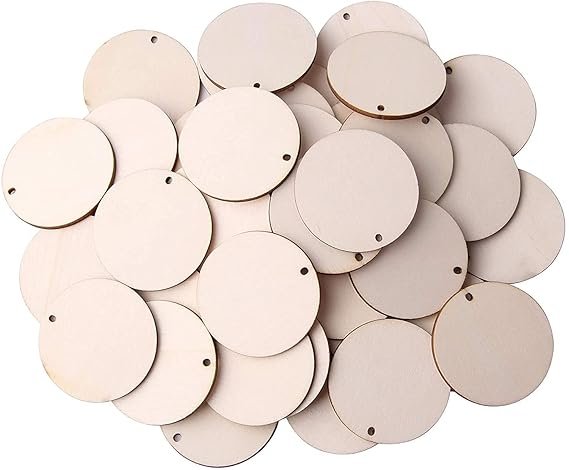 Round Wooden 5x5 cm Pine MDF Cutouts Unfinished Tags for Key Chain,Slices Crafts,Xmas Holiday Hanging Decorations,Painting Wood Craft,MDF Plains,Resin Art Work 2.5 mm