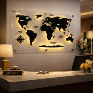 LED World Map Wall Art Frame | Acrylic Backlit World Map | Modern Office & Home Decor Wall Panel